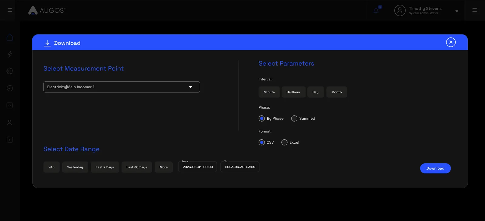 The data download modal